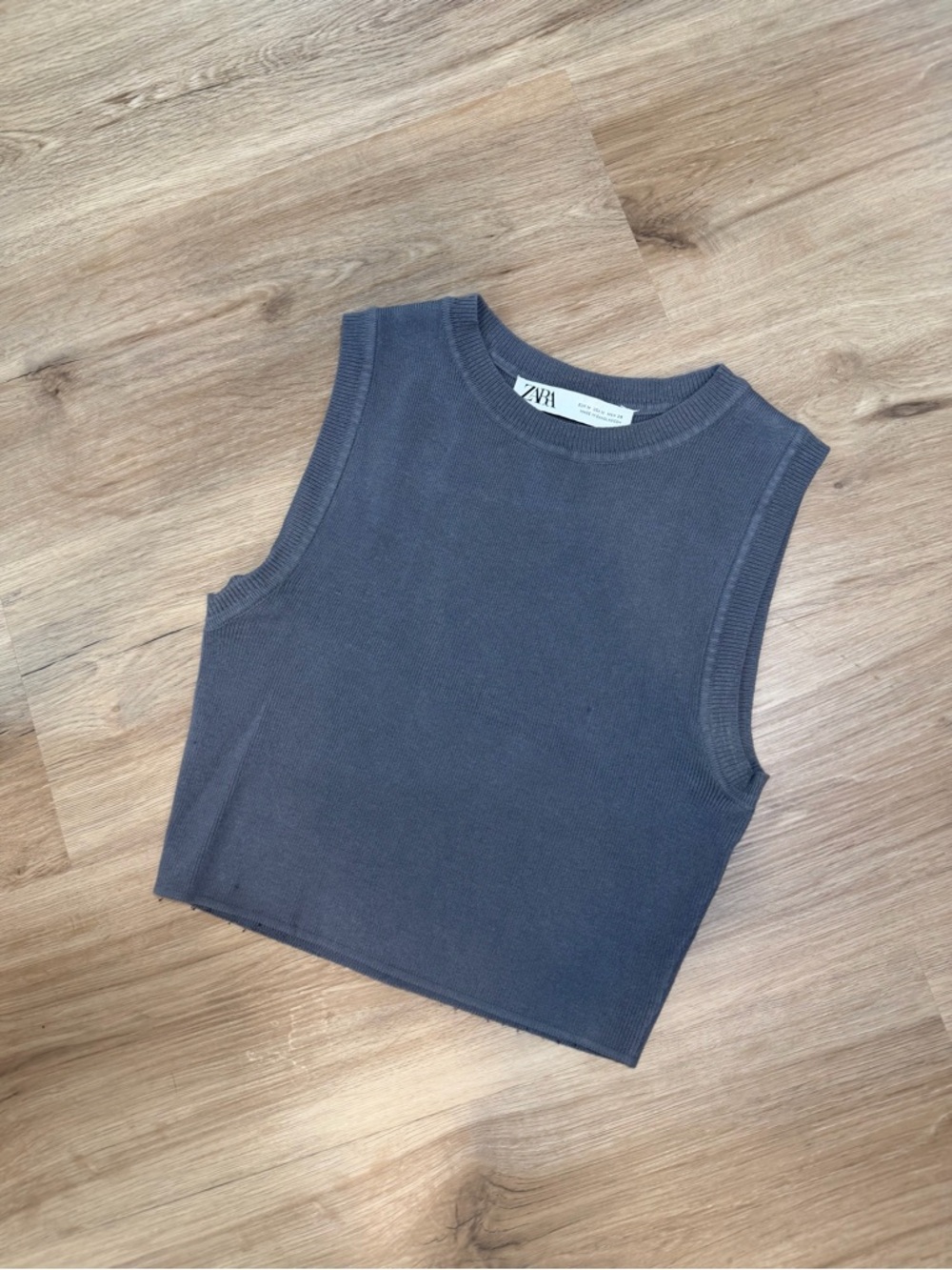 ZARA Charcoal Ribbed Sleeveless Crop Tank